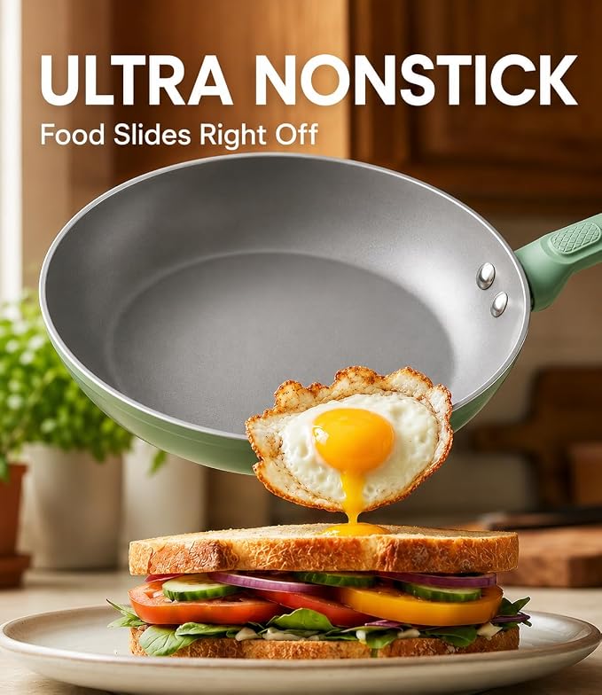 USELUCK Non Stick Frying Pan Skillet,Egg Pan,Omelet Pan,PFOA Free,8 Inch Ceramic frying pan,Induction with all cooktops,non-slip grip.Green