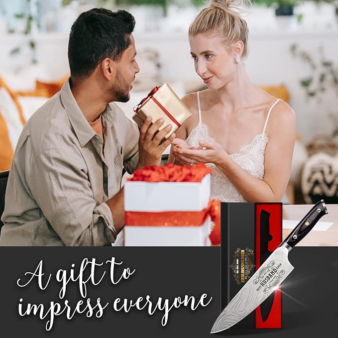 Funistree Gifts for Him Husband Men Anniversary Fathers Day, 8 inch Professional German Stainless Steel 1.4116 Chef Knife, Engraved Best Husband Ever Knife Gift, Birthday Gifts for Men Husband Him