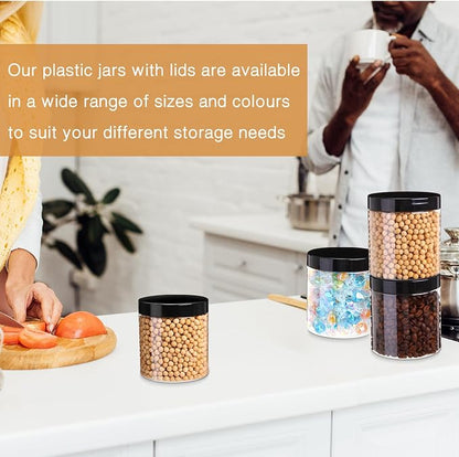 SATINIOR 24 Pieces Empty Clear Plastic Jars with Lids Round Storage Containers Wide Mouth for Beauty Product Cosmetic Cream Lotion Liquid Butter Craft and Food(Black Lid,12 oz)