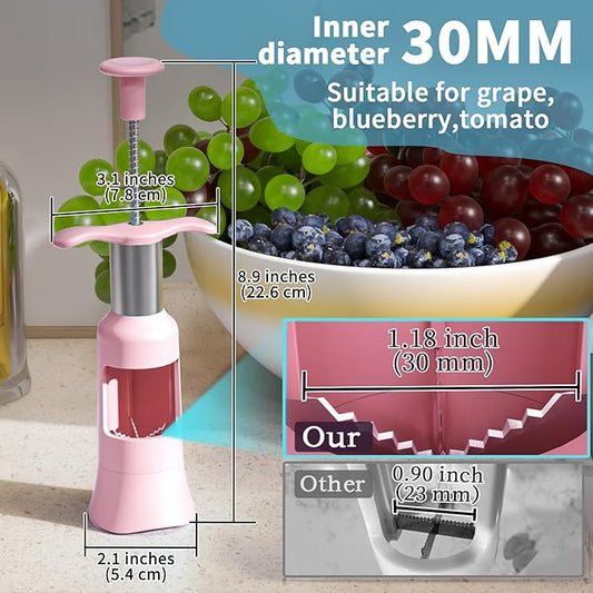 Newness Grape Cutter Tool - Stainless Steel Kitchen Gadgets with 2 Straw Brushes & 2 Types of Slicing - Cherry, Grape, Tomato - Baby Fruit Cutter (Pink)