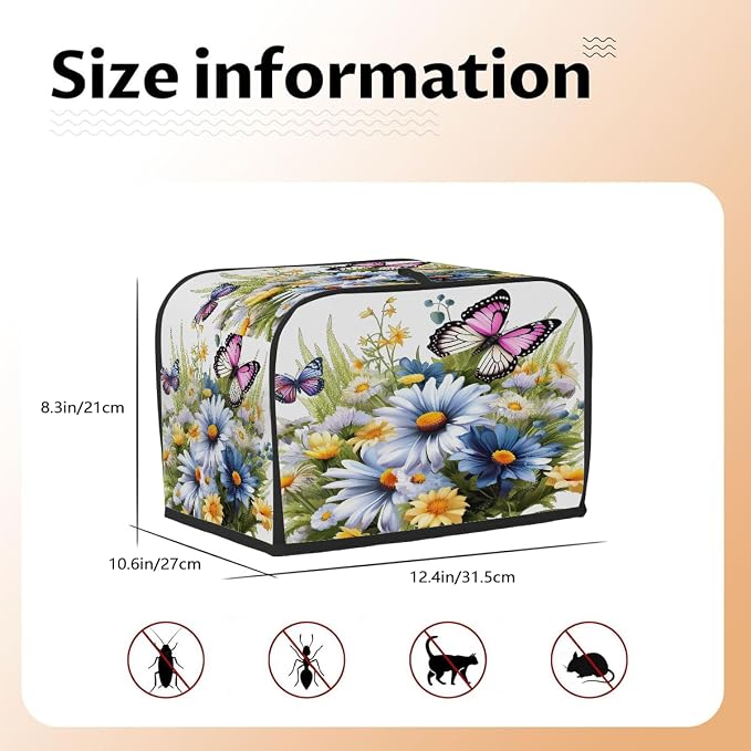 Soring Flower Floral Toaster Cover 4 Slice Wide Slot Washable Kitchen Appliance Covers Fingerprint Bread Machine Dust Cover Small Toaster Oven Accessories Covers Bread Maker Bag Women Gift