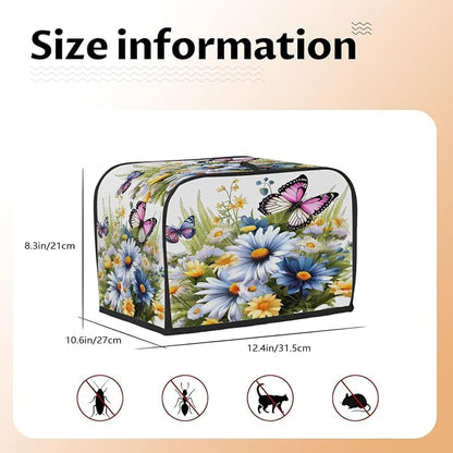 Soring Flower Floral Toaster Cover 4 Slice Wide Slot Washable Kitchen Appliance Covers Fingerprint Bread Machine Dust Cover Small Toaster Oven Accessories Covers Bread Maker Bag Women Gift