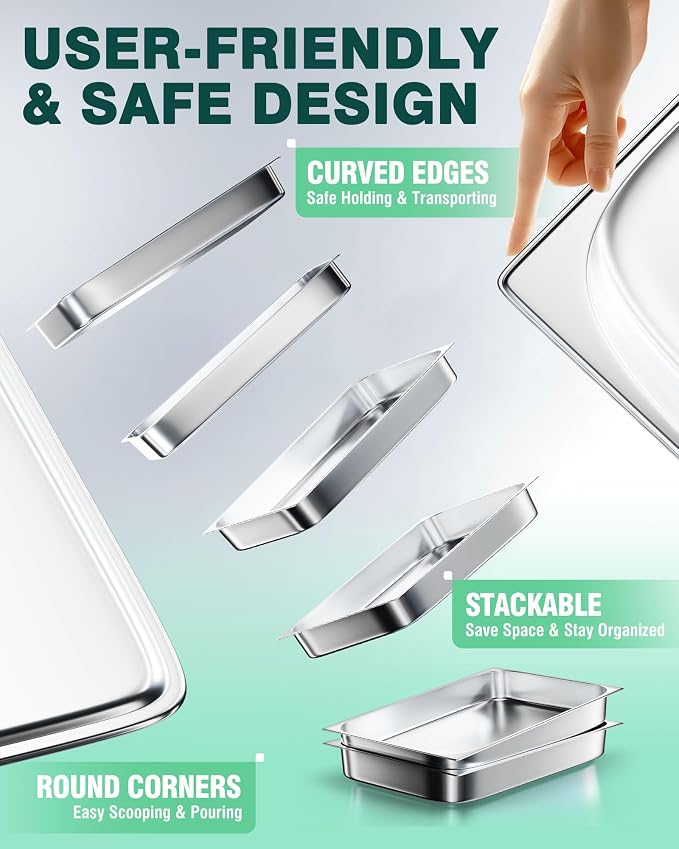 WantJoin Steam Table Hotel Pans 1/1 Full Size 2.5 Inch Deep 6 Pack, Stainless Steel Metal Tray Sets Food Storage Container for Restaurant Chafing Dishes Commercial Buffet Catering Supplies