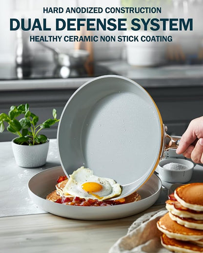Cook N Home Classic Nonstick Cookware Set, Pots and Pans Cookware Set with Glass Lids and Comfortable Handles, Induction Compatible, 10-Piece, Yellow