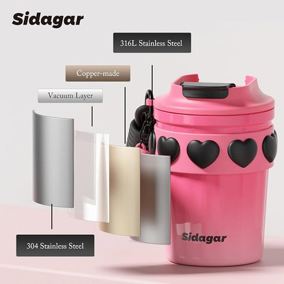 SDGA+ 12 oz Travel Coffee Mug Spill Proof Leak Proof, Stainless Steel Thermal Coffee Cup with Lid, Resuable Cup for Hot and Cold, Portable Tumbler for Women, Pink