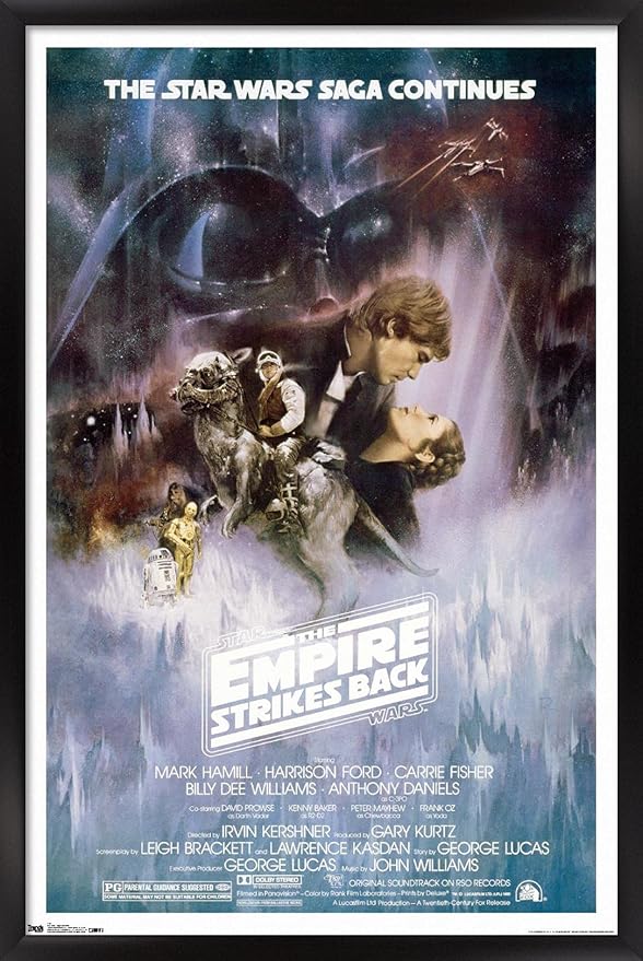 Trends International Star Wars: The Empire Strikes Back - The Saga Continues One Sheet Wall Poster, 14.725" x 22.375", Black Framed Version