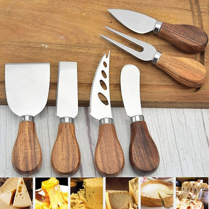 6 Pieces Cheese Knife, Cheese Knives Cheese Board Charcuterie Knife Set Cheese Tools Spreading Knife, Wooden Handle Stainless Steel Slicer Gift Set