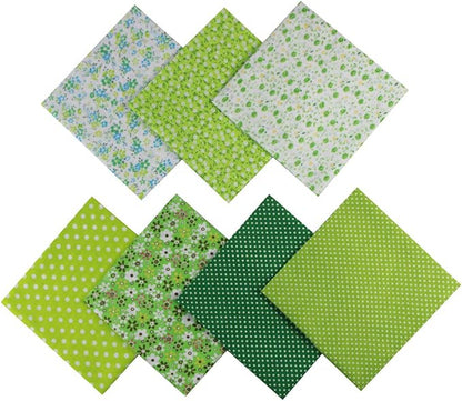 7PCS Different Patterns Printed Cotton Fabric Squares 50 cm x 50 cm Handmade Craft Cloths Bundle for Sewing Patchwork, Quilting, DIY Scrapbooking Tissue (Green)