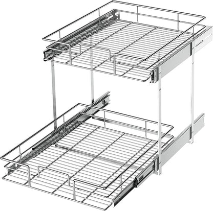 LOVMOR 2 Tier Individual Pull Out Cabinet Organizer 14" W x 18" D, Slide Out Kitchen Cabinet Storage Sliding Shelves