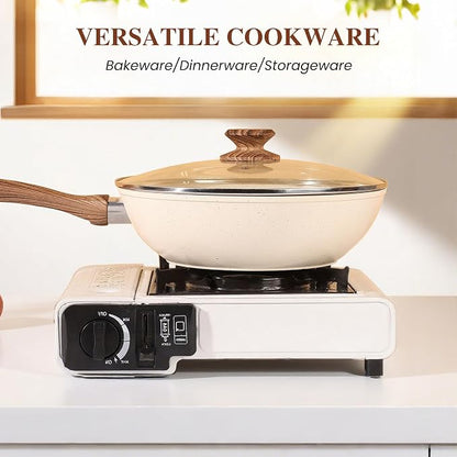 17 Pcs Pots and Pans Set, Nonstick & Non-Toxic Healthy Pots and Pans, Heat-Resistant Handles, Induction Cookware Sets with Frying Pans, White