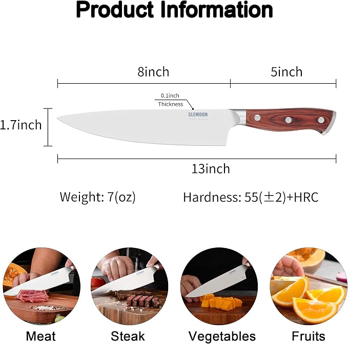 8 Inch Forged Chef Knife, 15° High Carbon Stainless Steel Sharp Kitchen Knife with Ergonomic Pakkawood Handle, Rust Resistant, Gift Box for Home & Restaurant