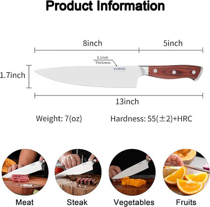 8 Inch Forged Chef Knife, 15° High Carbon Stainless Steel Sharp Kitchen Knife with Ergonomic Pakkawood Handle, Rust Resistant, Gift Box for Home & Restaurant