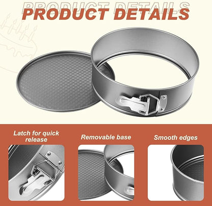 Funnymoom 4 Pcs 8 Inch Non Stick Springform Pan with Removable Bottom Carbon Steel Round Springform Cheesecake Pan with Stainless Steel Spring Buckles for Baking Kitchens Restaurant(Gray)