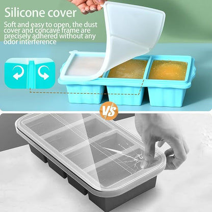2 Pack Silicone Freezer Molds With Lids,1.5 Cup Silicone Freezer Tray With Lids for Easy Meal Prep Container and Kitchen Storage Solution Perfect for Storing Soup, Sauces, Leftovers and More