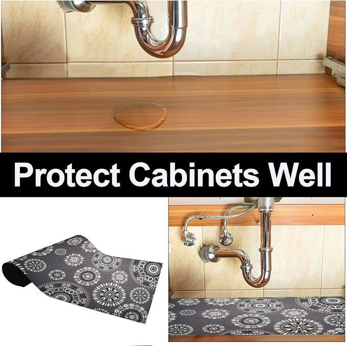 AiBOB Waterproof Under Sink Mat, Absorbent Quick Dry Sink Liners Protect Cabinets, Durable Shelf Liners, Slip Resistant and Non-Adhesive, 24X68, Multi