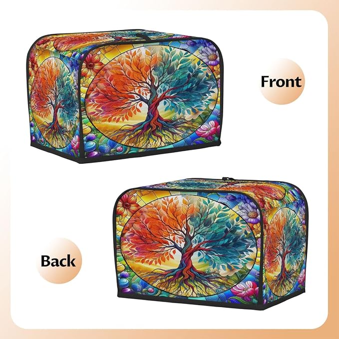 2 Slice Tree Of Life Colored Toaster Cover Waterproof Dust Fingerprint Bread Machine Cover Washable Kitchen Appliance Protector For Home Kitchen Bakeware Table Decor Women Gifts