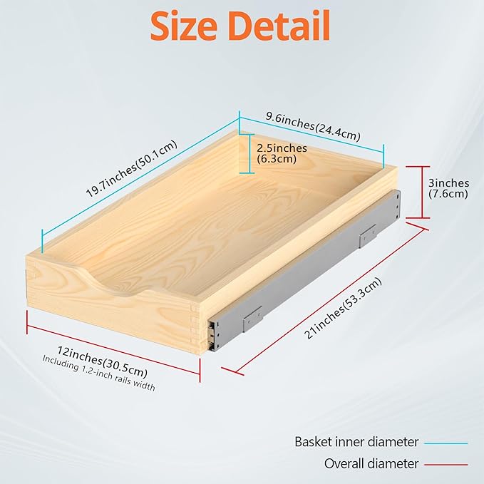 ZOINLIY Wooden Pull Out Cabinet Organizer, Slide Out Drawer for Kitchen Organizers and Storage, Soft Close, Heavy Duty, Full-Extension
