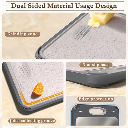 GUANCI Stainless Steel Cutting Board for Kitchen, Non Toxic 2-in-1 Double Sided Design, 304 Food Grade Stainless Steel & Wheat Straw PP, Durable Chopping Board for Meat & Vegetables, 14×9.6 Inch