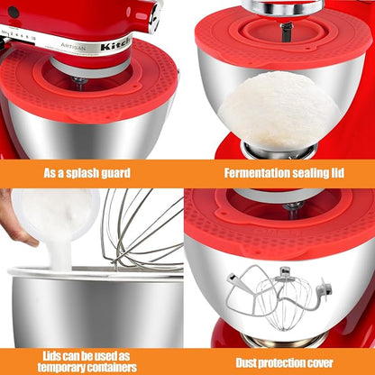 Silicone Mixers Bowl Cover Compatible with KitchenAid 4.5-5 Quart Tilt-Head Stand Mixers Bowl,with Collapsible Small Bowl(Red)