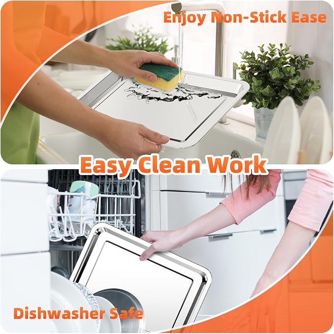 Air Fryer Basket for Oven, 2 Set Oven Air Fryer Basket and Tray with Cooking Guide&60 PCS Parchment Papers,DEGOVIN Crisper Tray Non-stick Stainless Steel Air Fry Pans for Convection Oven(Large+Medium)