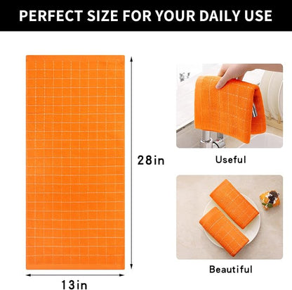 Homaxy 100% Cotton Terry Kitchen Towels(Orange, 13 x 28 inches), Checkered Designed, Soft and Super Absorbent Dish Towels, 8 Pack