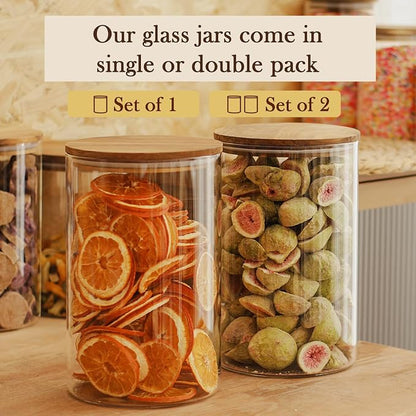 Labina Glass Storage Container Airtight Food Jars Kitchen Canister with Wood Lids, 121 Oz Wide Mouth Pantry Organization Glass Jar for Flour, Sugar, Cookie, Spagetti, Nuts and Candy (2 Pack)