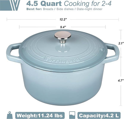 VORRINGARD Enameled Cast Iron Dutch Oven Pot with Lid, for Bread Baking, Round Bread Oven- include Sourdough Bread Baking Supplies set, 4.5QT, Sea Salt