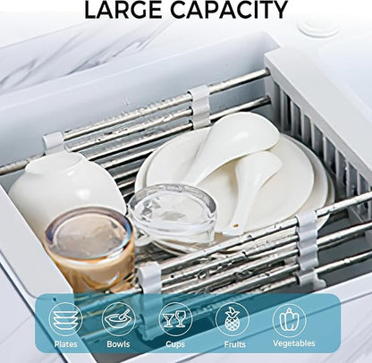 COVRA Over Sink Dish Drying Rack, Stainless Steel Drainer for 10.6"-18.5" Sinks (Square Sinks ONLY), Kitchen Countertop Organizer for Dishes, Vegetables, and Fruits (Black)