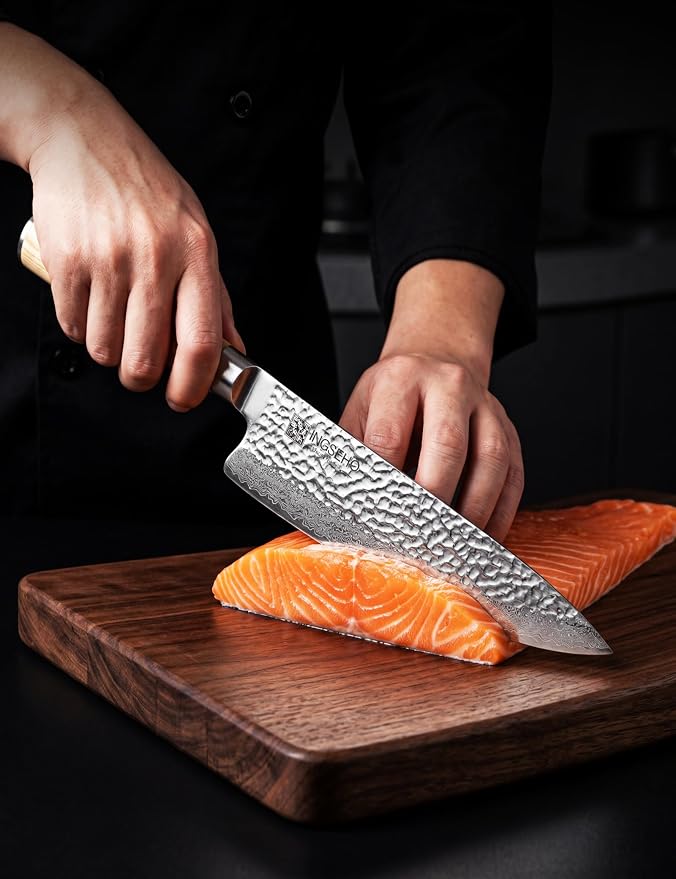 Damascus Chef Knife 8 Inch - VG-10 67-Layer Forged Steel,Lab Tested Razor-Sharp Edge and Long-lasting,Ergonomic Balance, Easy-Care Kitchen Gyuto Cutlery for Home Cooks