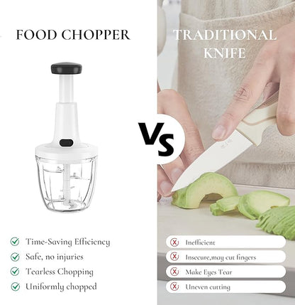 Manual Food Chopper Hand Push Express Vegetable Dicer Mincer Sharp Blades Onion Cutter Garlic Mincer with Container for Chili Meat Nuts Herbs, Dishwasher Safe
