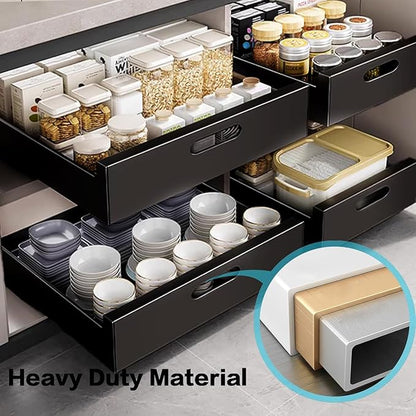 bealy 21'' Deep Cabinet Organizer Adhesive, 10'' Wide Pull Out Cabinet Organizer for Face Frame or Frameless Cabinets, Roll Out Shelves for Kitchen Cabinets, Pantry Shelves, Bathroom, 2 Pack
