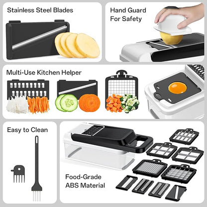HomeHacks Vegetable Chopper Vegetable Cutter, 15 in 1 Kitchen Gadget, Dicer, Slicer, Onion Cutter, Salad, Cheese Grater & Egg Separator - Multi-Functional Veggie Chopper Lid with Handle (White)