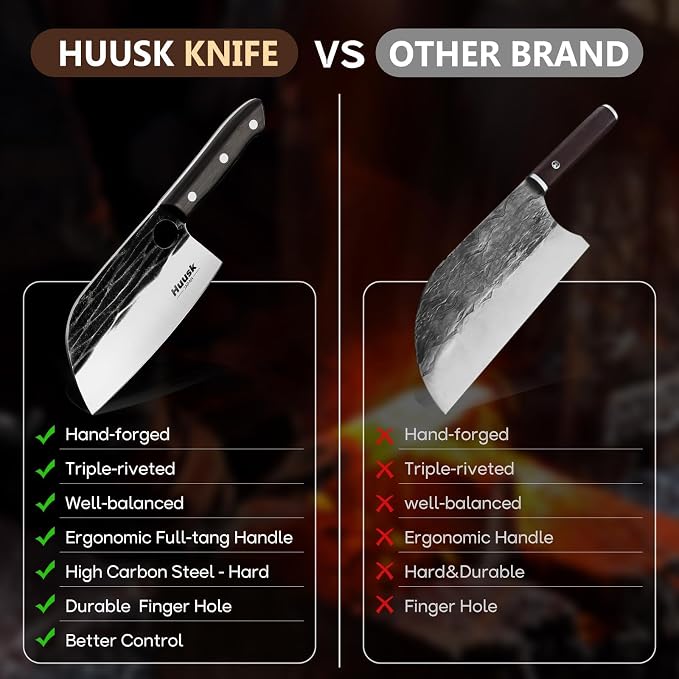 Huusk Serbian Chef Knife Hand Forged Meat Cleaver with Sheath High Carbon Steel Full Tang Knife Heavy Duty Butcher Knife for Kitchen or Camping Outdoor Christmas Gift for Men and Women
