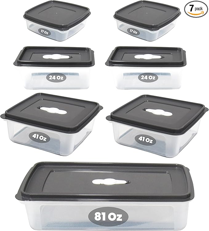 Neez 14PCS Vacuum Plastic Food Storage Container Set with Vented Lids (20 Cups) - Airtight, Microwave, Dishwasher Safe, Airlock lids - Perfect for Meal Prep, Leftovers