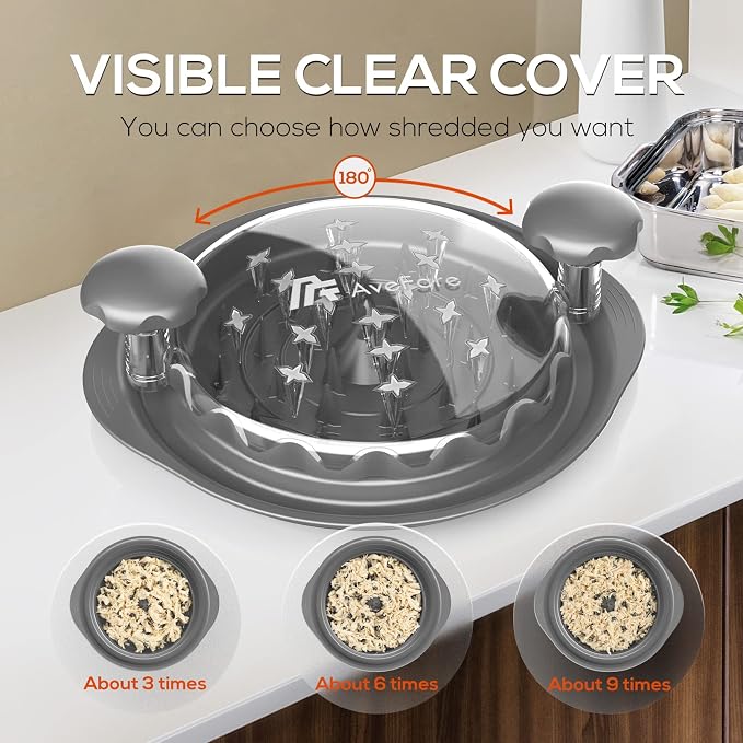 AveFare Chicken Shredder - 11Inch Large Chicken Shredder Tool Twist with Brush, Visible Meat Shredder, Ergonomic Handle, Strong Anti-Slip, BPA Free Dishwasher Safe, Suitable for Pork Beef Chicken