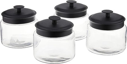Anchor Hocking Montana Glass Jars with Fresh Sealed Lids, Black Metal, 48 oz (Set of 4) -