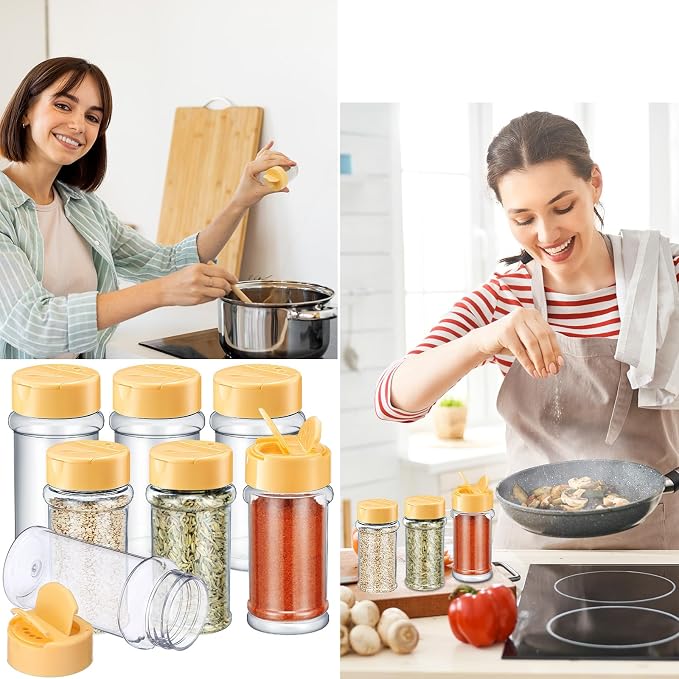 Eccliy 36 Pack 3 oz Clear Plastic Spice Jars with Label and Shaker Lids Empty Spice Bottles Seasoning Containers Seasoning Jars Shaker Condiment Pots for Pepper Herbs Powders (Wood Color)