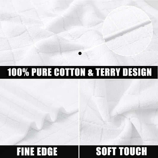 Mordimy 100% Cotton Terry Cloth Dish Cloths, Soft and Absorbent Checkered Dish Towels, Quick Drying Dish Rags for Washing Dishes, 6 Pack, 12 x 12 Inches, White