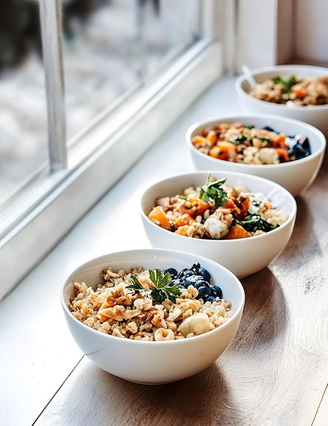 AISBUGUR 26 oz Soup Bowls Set of 4 Cereal Bowl: Ramen Bowl Fruit,Salad and Rice Bowl for Kitchenware Set for Dishwasher & Microwave Safe,White Bowls 6in