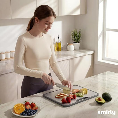 SMIRLY Titanium Cutting Board for Kitchen, Double Sided Chopping Board Set with Holder, Pure Titanium, 3 Pack (Silver)