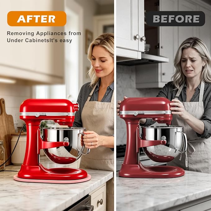 Mixer Slider for Kitchen Aid 5-8 Qt Bowl Lift Stand Mixer, Kitchen Appliance Wood Sliding Mat Countertop Storage Attachments, Mixer Accessories Sliding Tray Moving Board for Kitchen Aid, Pink