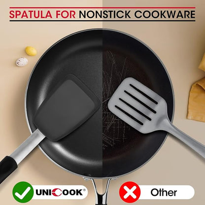 Unicook Flexible Silicone Spatula Turner 2 Pack, 600°F Heat Resistant Spatula for Nonstick Cookware, Essential Kitchen Cooking Utensil for Flipping Eggs, Burgers, Crepes and More, Small and Medium