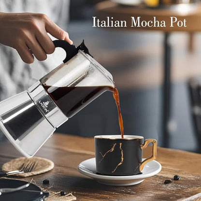 LAOION Stovetop Espresso Maker, 9Cup 360ml Moka Pot, Crystal Glass-top & Stainless Steel Coffee Maker Mocha Pot, Greca De Cafe, Cuban and Italian Coffee Maker for Cafetera Cubana
