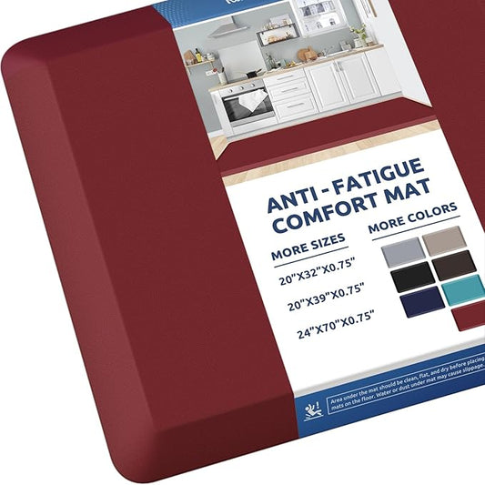 KitchenClouds Kitchen Mat Cushioned Anti Fatigue Rug 24"x70" Water Resistant, Non Slip, Standing and Comfort Desk/Floor Mats for House Sink Office (Red)