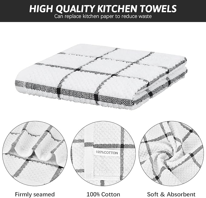 Nialnant Cotton Terry Dish Cloths,Super Soft Dish Towels for Kitchen,Absorbent Dish Rags for Cleaning,12x12 Inches,Black
