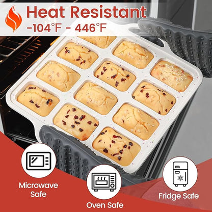 CAKETIME Metal Reinforced Bakeware Set, Silicone Muffin Pans for Baking Nonstick with Handle,12 & 24 Cup Muffin Pans and 12-Cup Mini Loaf Pan, BPA Free