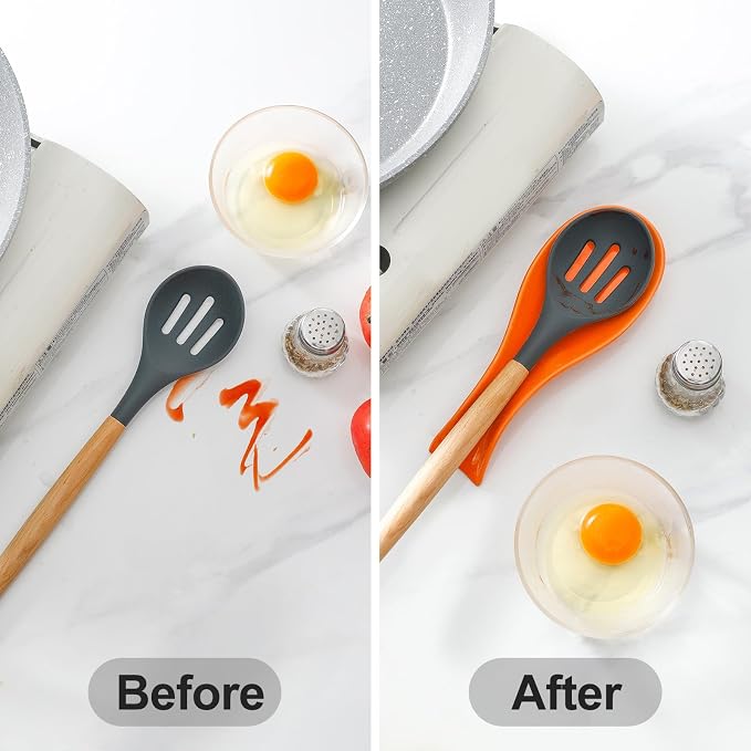 Hasense Spoon Rest for Stove Top, Cooking Spoon Holder for Kitchen Counter, Porcelain Utensil Rest for Spatula, Ladle and Tong, Modern Classic Kitchen Coffee Bar Decor, Housewarming Gift, Orange