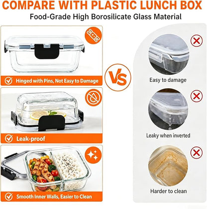 5 Pack Bariatric Meal Prep Containers, 8 oz Bariatric Bowls for Portion Control, Reusable Glass Snack Food Containers with Lids & Folding Spoon & Fork & Knife, Bariatric Must Haves (Black)