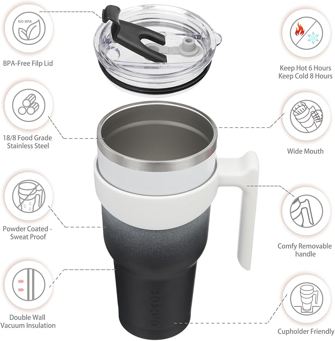 BJPKPK Tumbler With Handle And Straw 40 oz Insulated Tumblers With Lid Stainless Steel Travel Coffee Cups,Day Night