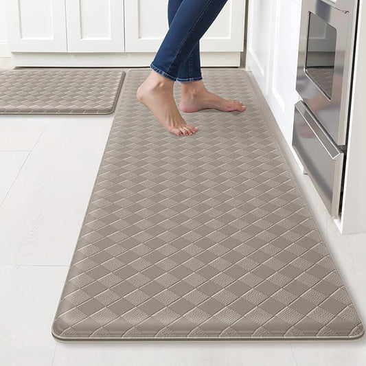 TranquilRelax Kitchen Mats, 2PCS Kitchen Rugs, Cushioned Anti Fatigue Kitchen Mats for Floor, Non-Slip Standing Desk Mat, Waterproof Kitchen Rug Set for Kitchen Floor Office,17.3"×30"+17.3"×59" Brown